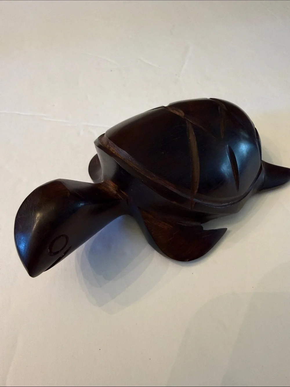 Vintage Hand Carved Wood Turtle Figurine Sea Turtle Sculpture Home Decor